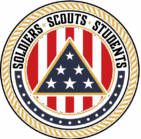 Circular Soldiers, Scouts, Students logo featuring gold stars and text honoring service, community, and leadership.